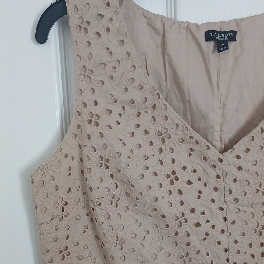Talbots Sleeveless Eyelet Midi Beige Dress Women's Size 12 - Picture 3 of 6